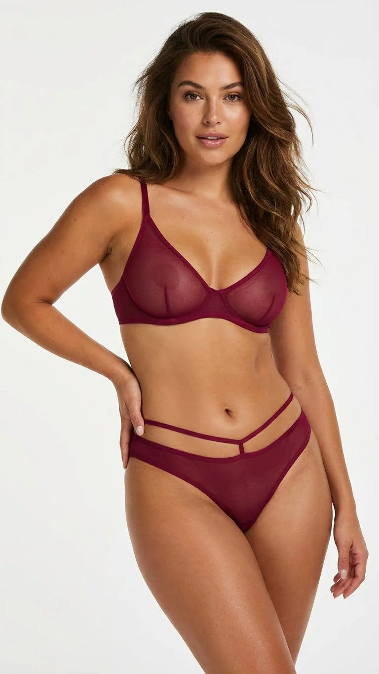 Arkası Çapraz Bantlı Tül Tanga Hot Pink - Önü Transparan ve Kafes Detaylı String - Arka Görünüm - LunaIntim